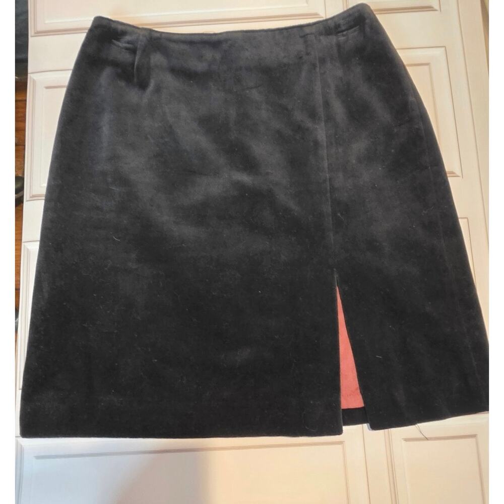 Vintage GAP Black Corduroy Straight Pencil Midi Skirt Front Slit Size 4
